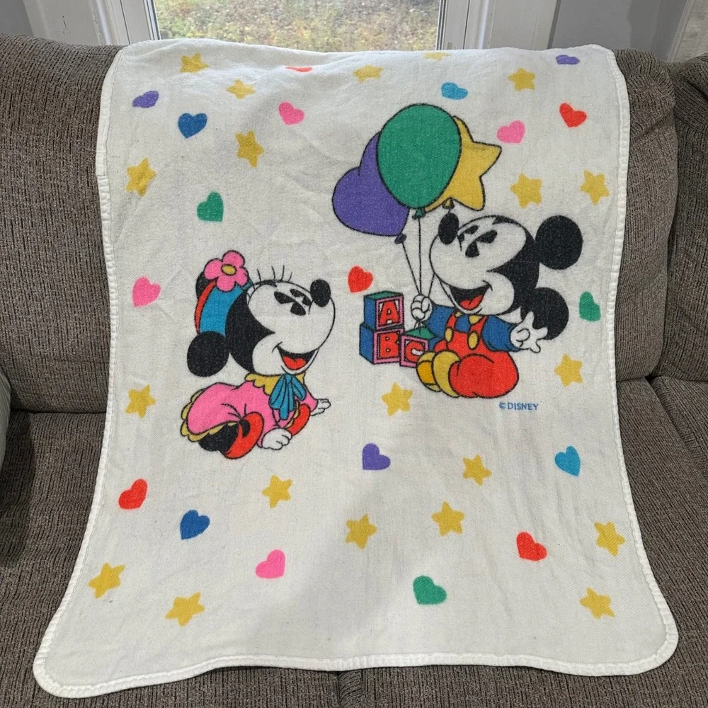 Vintage Disney Baby Mickey‎ Minnie Mouse ABC Blocks Balloons Blanket